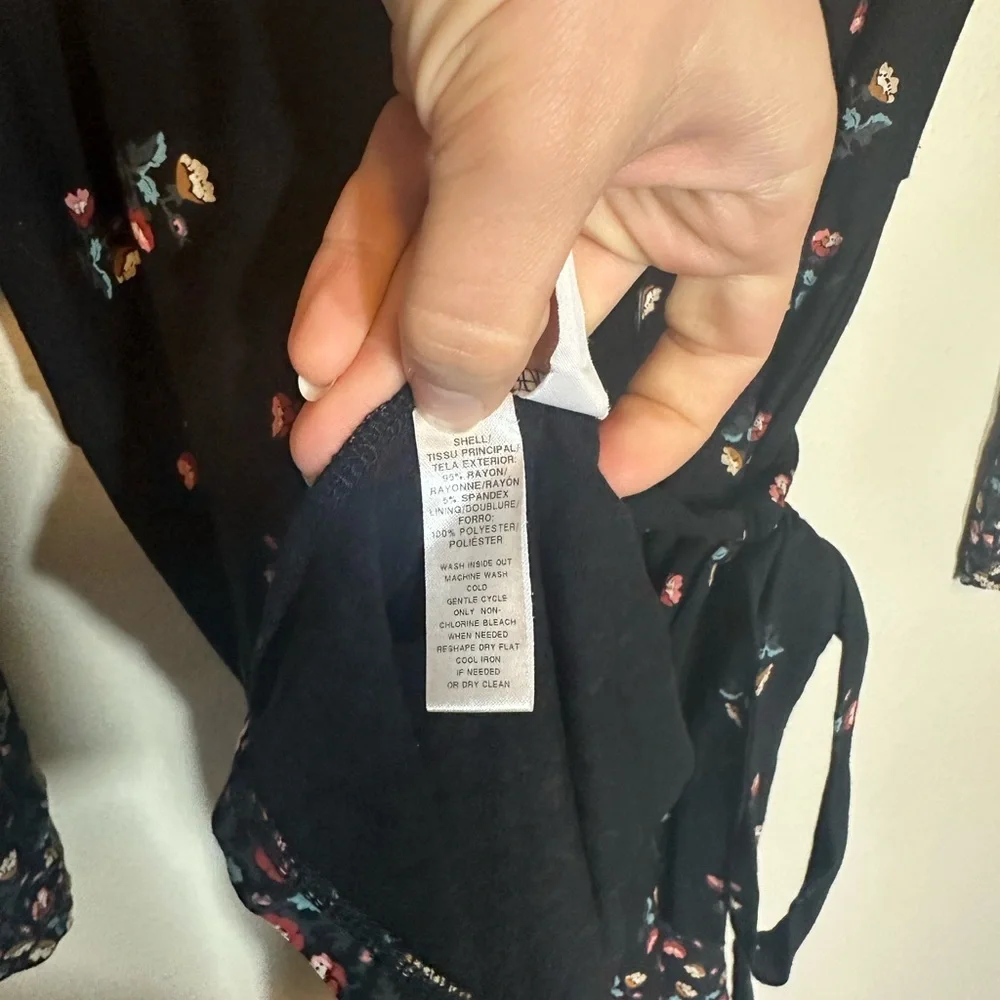 LOFT Black Floral Long Sleeve Wrap Dress - Picture 7 of 9